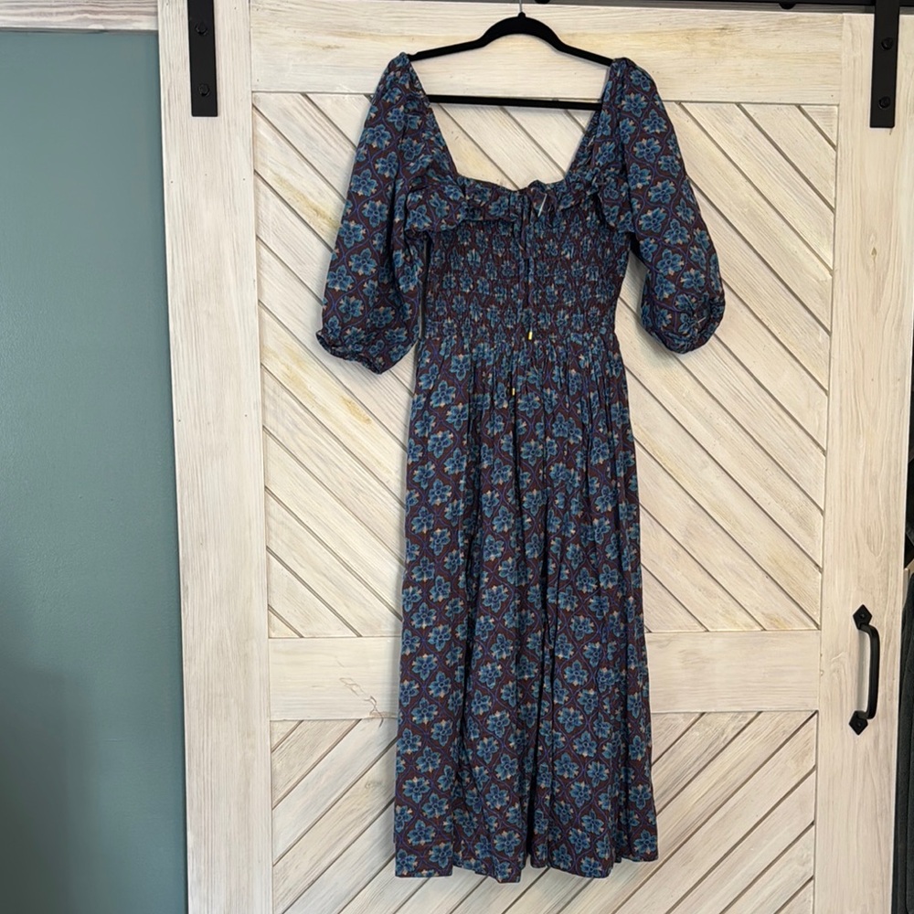 Free People Blue Puff Sleeve Sundress with Sweetheart Neckline